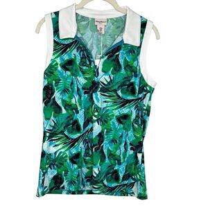 Tommy Bahama Golf Shirt Womens Medium Green Blue Sleeveless UPF 50 Quick Dry Top